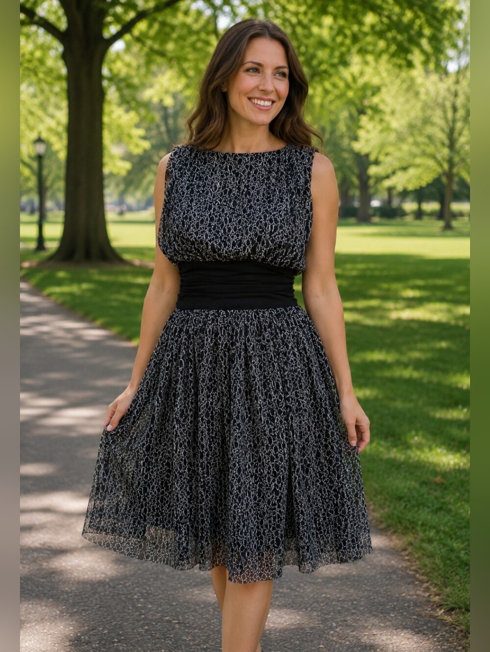 London Times Chain Print Open Back Dress